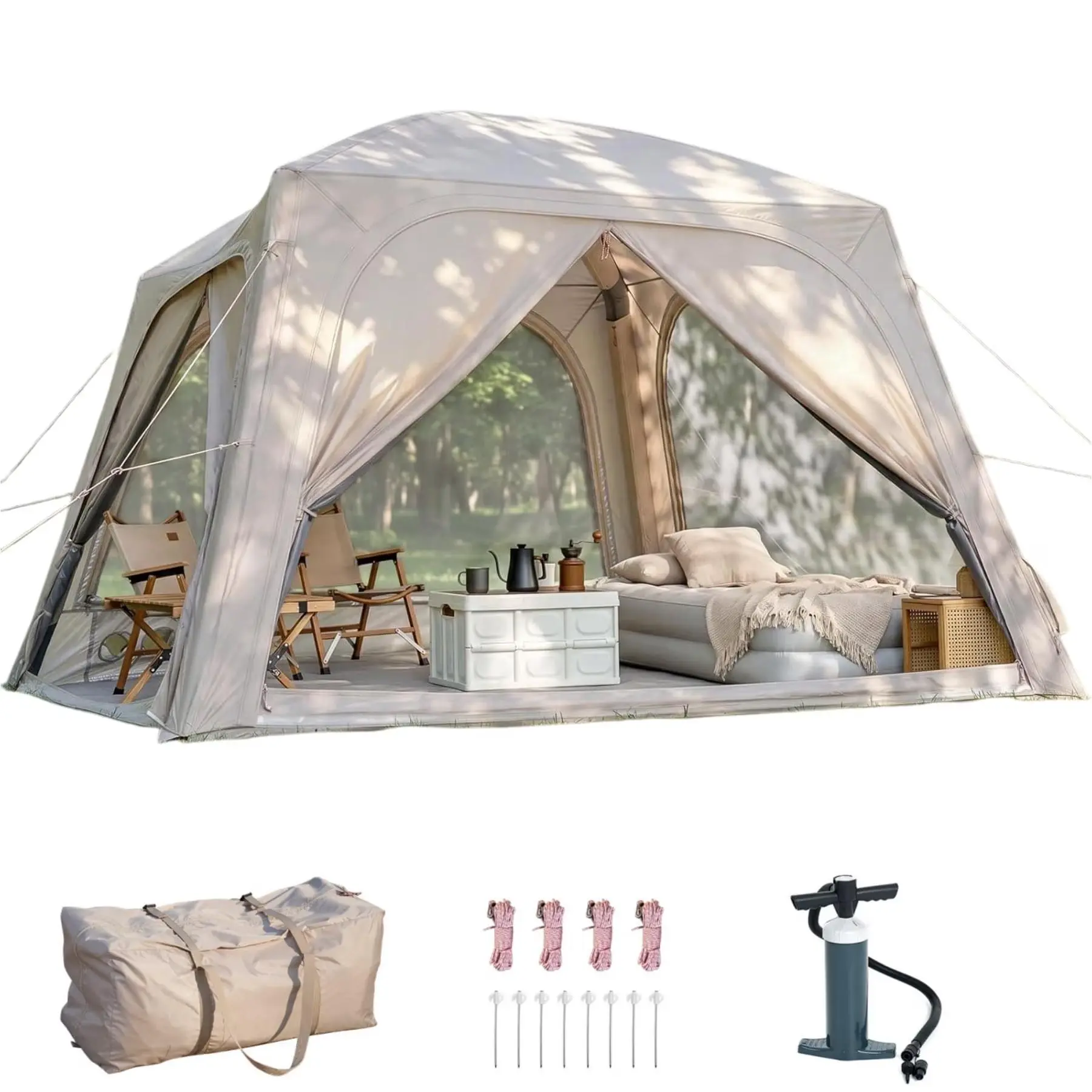 Explore the Outdoors with the 4-6 Person Inflatable Camping Tent! Easy Setup, Waterproof & Breathable, Perfect for Outdoor Adventures!
