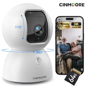 CINMOORE 4PM/2.5K With 32GB Storage Card 2.4GHz & 5GHz WiFi Indoor Security Camera 360° Pan-Tilt AI Motion Detection Two-Way Audio Night Vision Clear Monitoring Recording Baby Crying baby monitoring cameras for home 360 camera