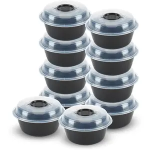 4-Cup Meal Prep Bowls Set with Lids and Dressing Cup, Microwavable Food Storage Containers for Meal Prepping, Set of 10, Black