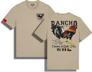 Rancho Original Design Gallero T-shirt Men's & Women's Crewneck Short Sleeve Beige Cotton Knit Tee with Game Bird Graphic Streetwear Top Soft Comfortable Casual Tshirt - Crewneck