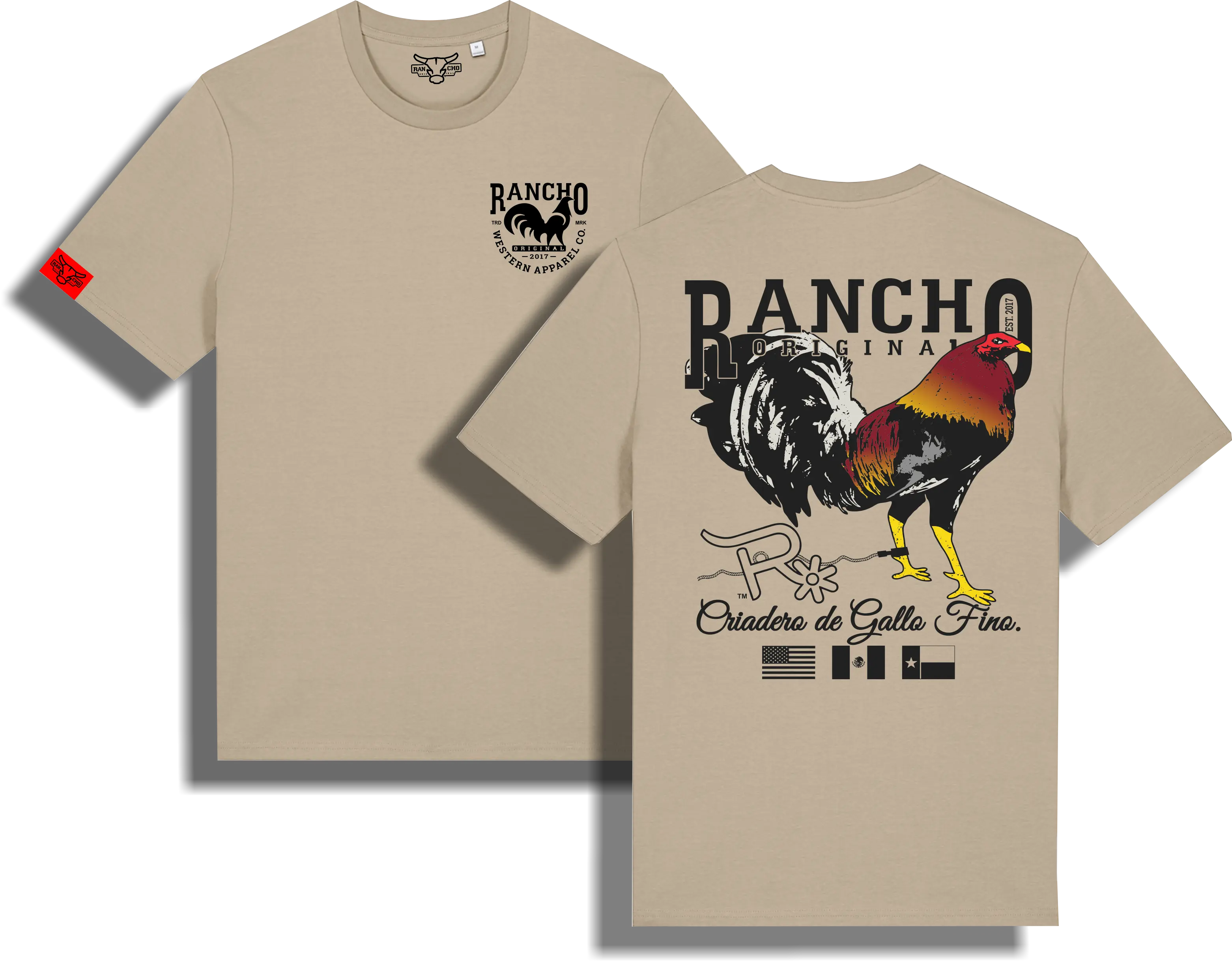Rancho Original Design Gallero T-shirt Men's & Women's Crewneck Short Sleeve Beige Cotton Knit Tee with Game Bird Graphic Streetwear Top Soft Comfortable Casual Tshirt - Crewneck