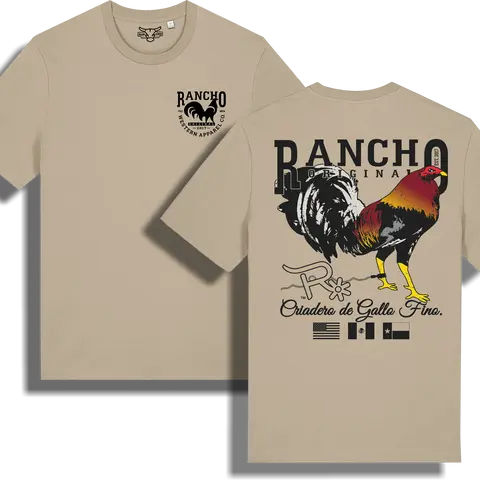 Rancho Original Design Men's Unisex Beige 5.3-ounce Lightweight Cotton Knit Tshirt - Short-Sleeve, Snug Rib Neck, Game Bird Graphic, Soft Ultra-Clean Touch, Back Neck Tape for Durability, Streetwear Casual Top