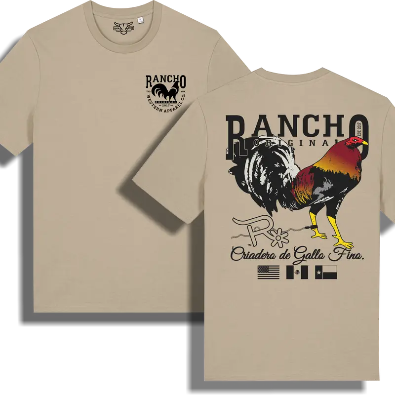 Rancho Original Design Men's Unisex Beige 5.3-ounce Lightweight Cotton Knit Tshirt - Short-Sleeve, Snug Rib Neck, Game Bird Graphic, Soft Ultra-Clean Touch, Back Neck Tape for Durability, Streetwear Casual Top