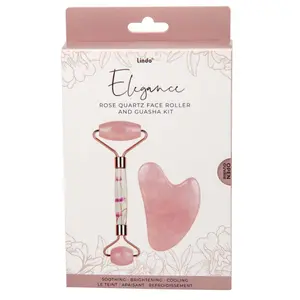 Lindo Premium Rose Quartz Face Roller & Guasha Set - Brazilian Rose Quartz Stone, Designed in USA Facial Skincare