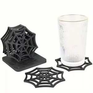 Halloween Wooden Coasters Set, Spooky Spiderweb Designs, Perfect for Coffee Cups, Fall Festivities Decor, Unique Gift Idea
