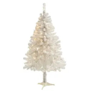 5' White Artificial Christmas Tree with 350 Bendable Branches and 150 Clear LED Lights