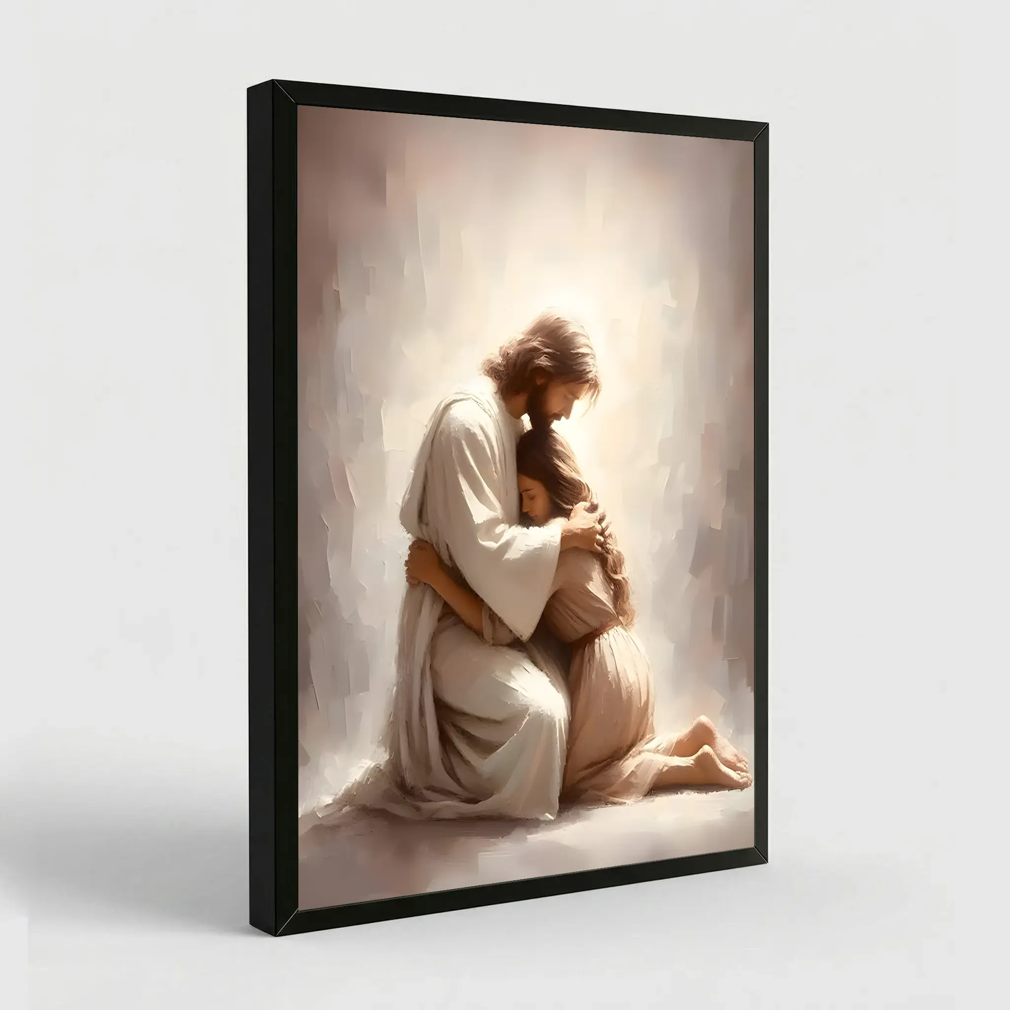 Canvas Painting With Framed Jesus Religious Wall Art Jesus With Children Faith Painting Christian Posters & Prints for Church Kids Girls Room Decor Eco Friendly Materials Fade Resistant UV Protected