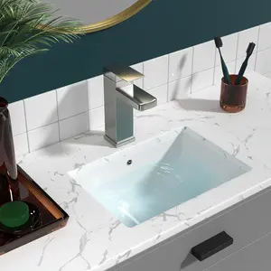 Sarlai 21.5 x 15 Inch Undermount Ceramic Bathroom Sink Rectangle Bathroom Vanity Sink White Ceramic Vessel Sink with Overflow Hole