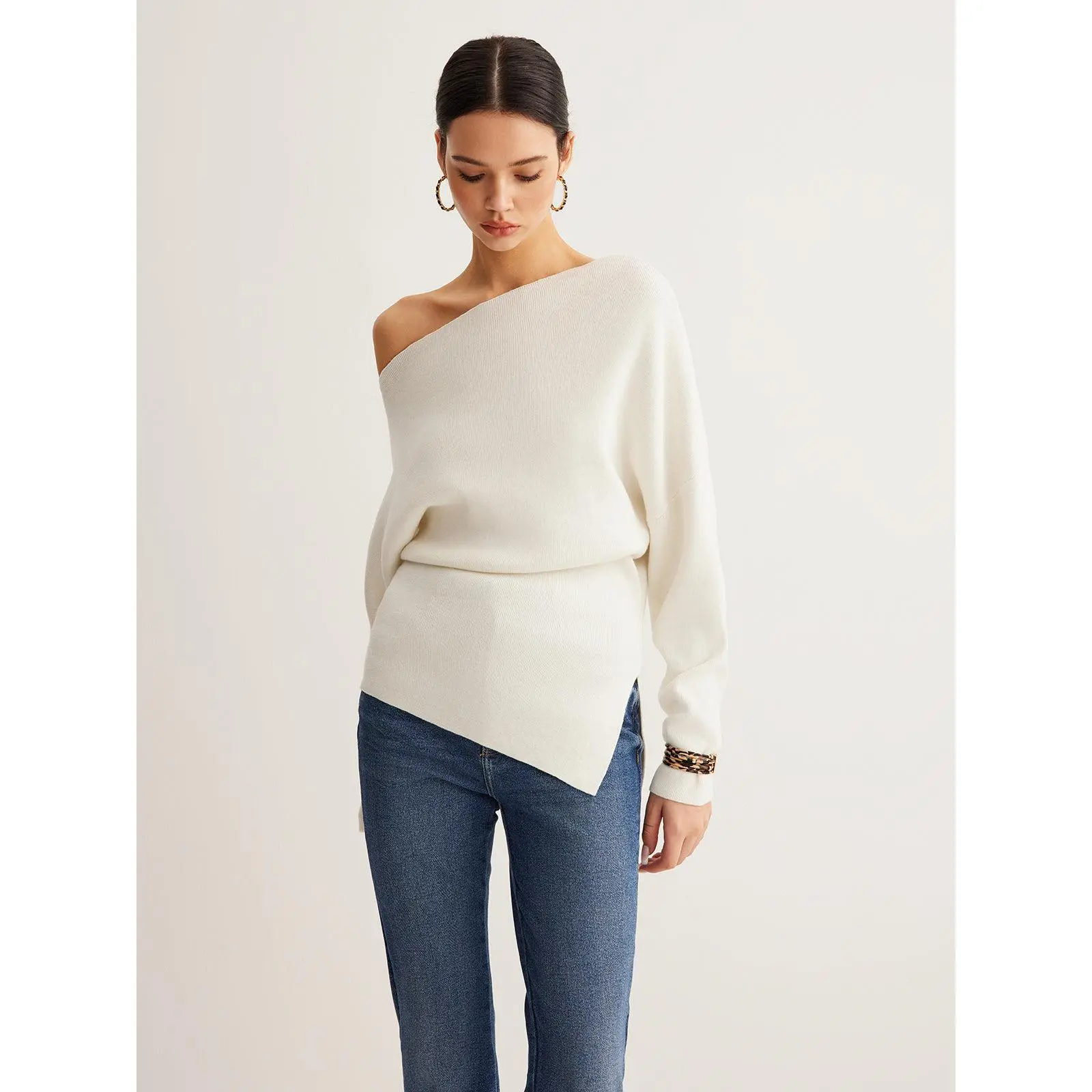 asymmetrical rib knit zip - TikTok Shop