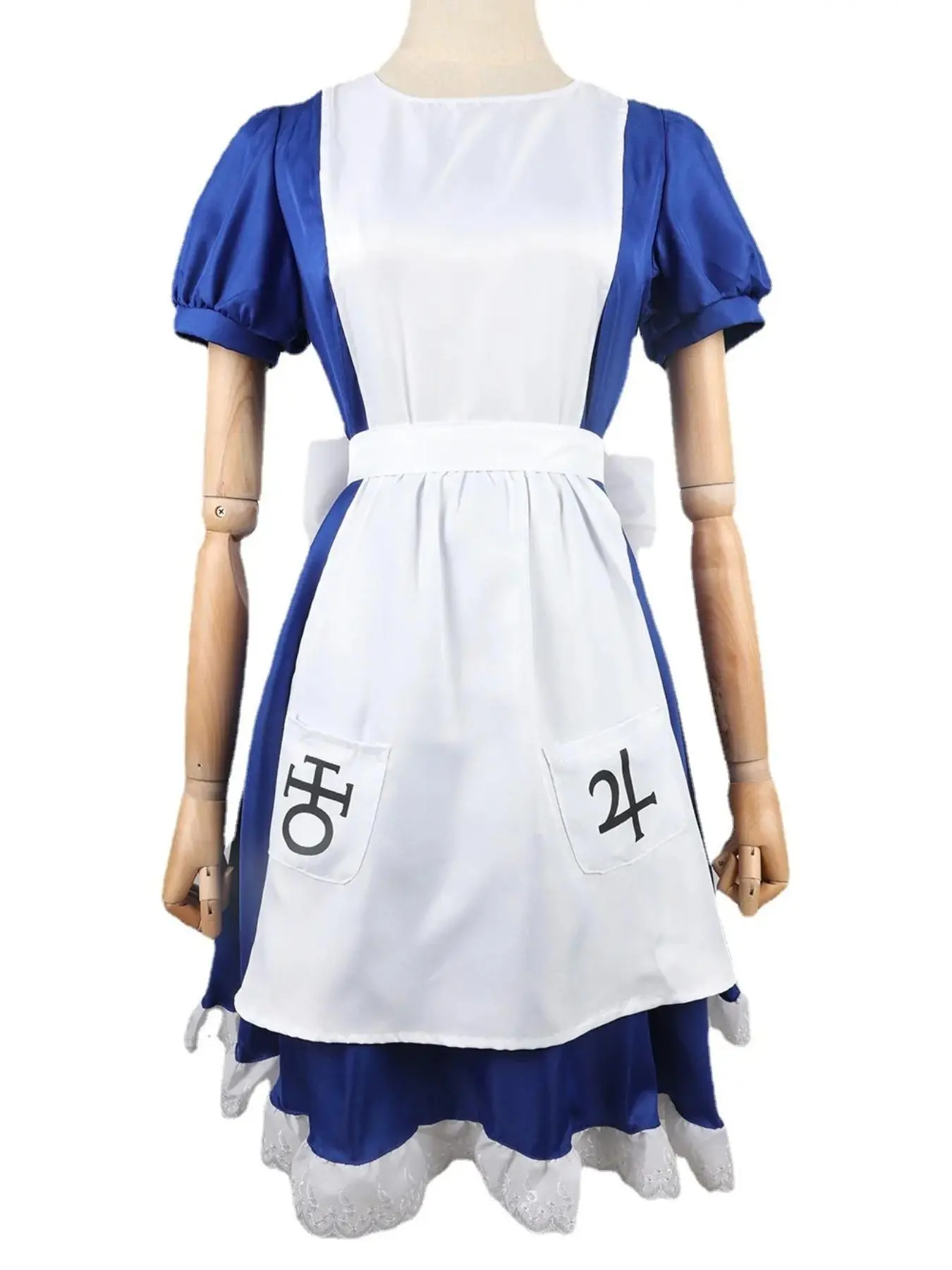 Alice Role Play Costume Party Cosplay Maid Apron Dress for Women Girls, Halloween Party, Casual Slim-Fitting Colorblock Eyelet Embroidery