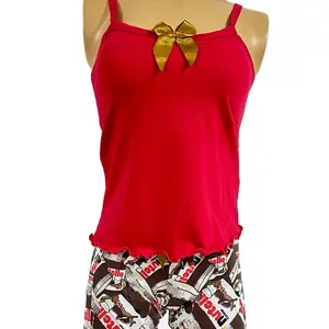 Pajamas Set Women's Pants Set in Red with Bow Detail, Size Small, Comfortable Loungewear for Nightwear - Pyjamas, Homewear, Pjs, Womenswear