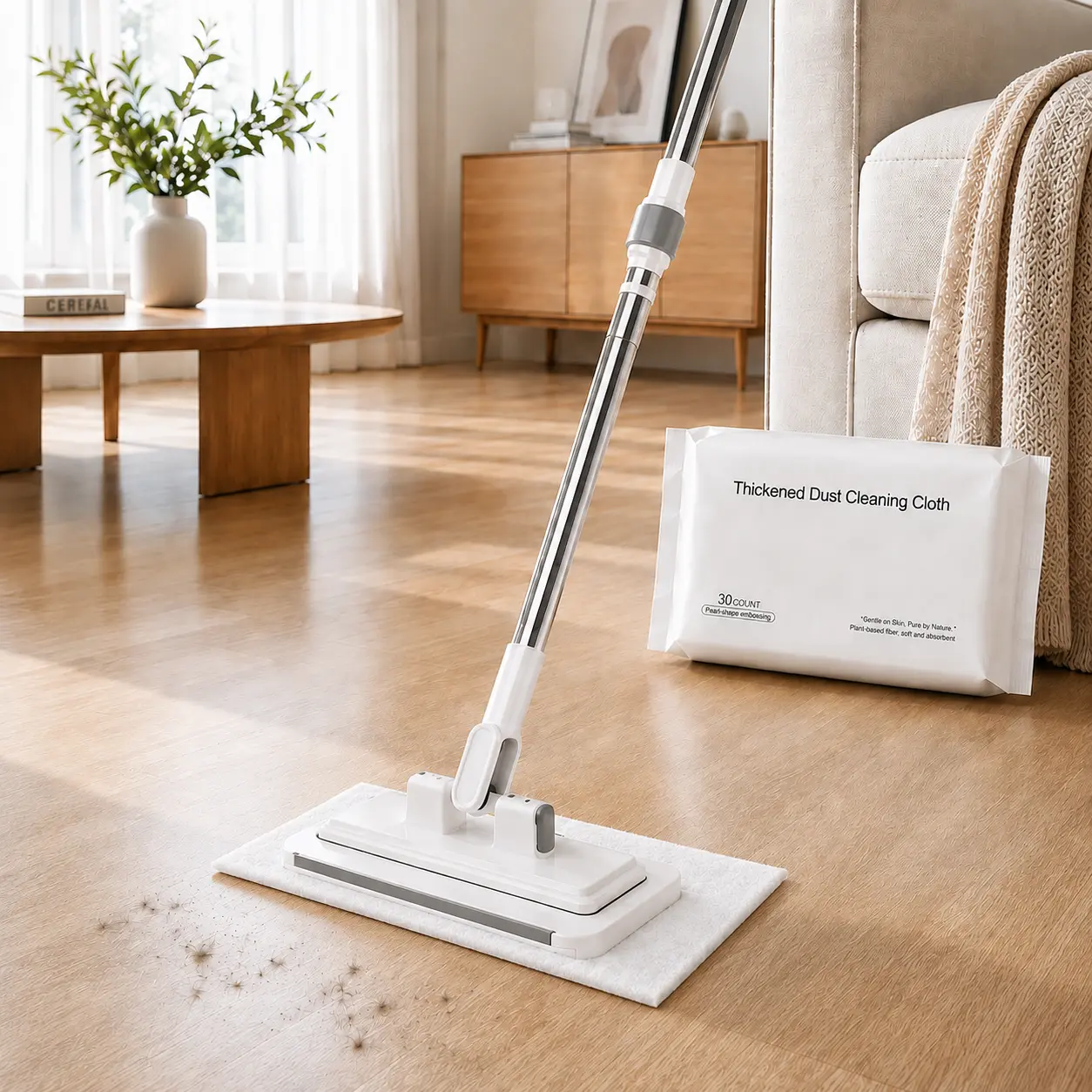 Hardwood Floor Cleaning Mop with Microfiber Cloth, Lightweight Design, Adjustable Long Handle, 360° Rotating Head for Kitchen/Bathroom, Fits Tile Laminate Vinyl Floors, Adjustable Handle