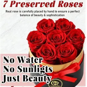 Mother’s Day 2026 Eternal Rose Gift Box - 7 Real Preserved Roses with Greeting Card - Forever Flowers for Mom/Wife/Grandma - Luxury Anniversary & Birthday Surprise