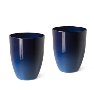 Glitzhome 16.75"H Set of 2 Gradient Eco-Friendly PE and Stone Faux Ceramic Cobalt Blue Tall Planter