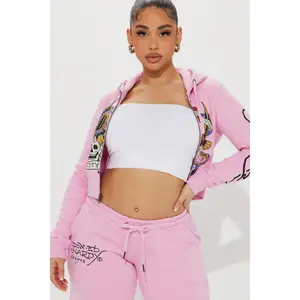 Ed Hardy New York Eagle Zip Front Hoodie - Pink