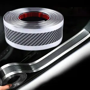 PVC Carbon Car Door Sill Guard Protector, Anti-Scratch Flexible Waterproof Self-Adhesive Strip, Cuttable Length Drill-Free Auto Interior Sticker Accessory That Protects Doors for Cars, SUVs