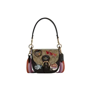 COACH Kleo 17 Medium Monogram Saddle Bag with Adjustable Strap and Mixed Materials for Women