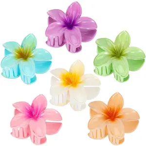 6 Pack Flower Claw Clip for Women, Hawaiian Plumeria Hair Clip,Preppy Flower Hair Clips, Hibiscus Hair Clip, Hawaii Hair Accessories for Thick Hair, Gifts for Women Teen Girls