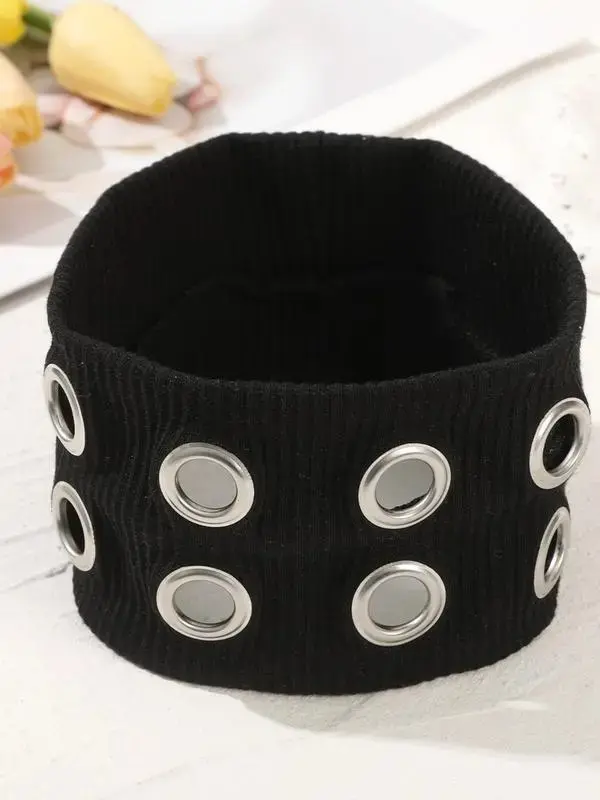 Punk Grunge Hair Bands for Women – 1 Pack Hollow Out Eyelets Wide Stretchy Headbands – Y2K Retro Grommet Headwear for Girls