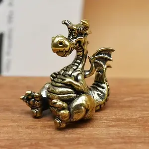 Vintage Brass Dragon Statue, Small Home Decor Figurine, Craft Collectible Item, Antique Style Ornament for Living Room Decoration, Home Decor Ornaments