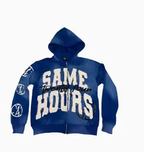 Men's American-style retro letter patch printed street hip-hop style hooded sweatshirt