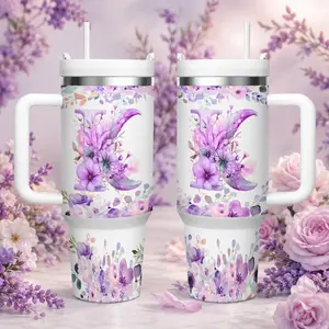 pc 40 oz Multicolor A-Z Letter Design, Double Wall Stainless Tumbler, With Lid And Straw, Keep Warm 12h And ice 24h, Insulated, Wide Mouth design, Home Decoration Mug, For Home Kitchen Or Office Use, Unique Gift for Be