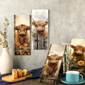 Highland Cow Pattern Wooden Wall Art, 4 Counts/set Vintage Style Wall Decor, Wall Hanging Decor for Home Living Room Bedroom, Ornaments, Unframed Wall Art, Decorative Artwork