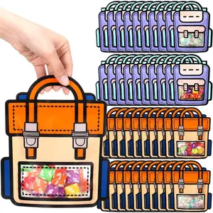Pack Of 30 Cartoon Backpack Goodie Bags - Clear Plastic Ziplock Candy Bags with Handle, Resealable, Smell Proof, Fantasy Themed, Party Favors, Birthday Bags