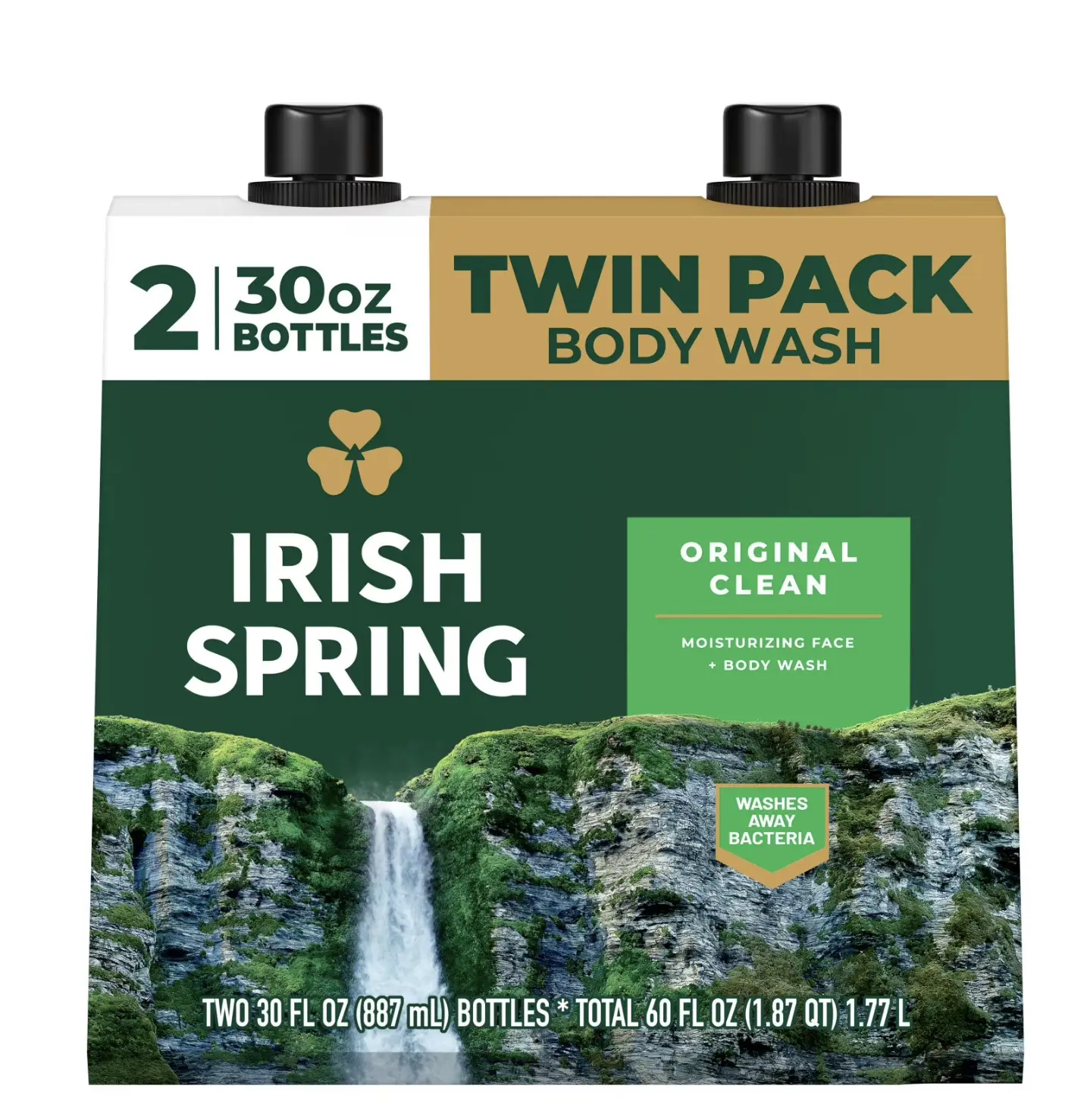 Irish Spring Original Clean Body Wash for Men, 2-Pack with 24 Hours of Freshness Body Care Daily