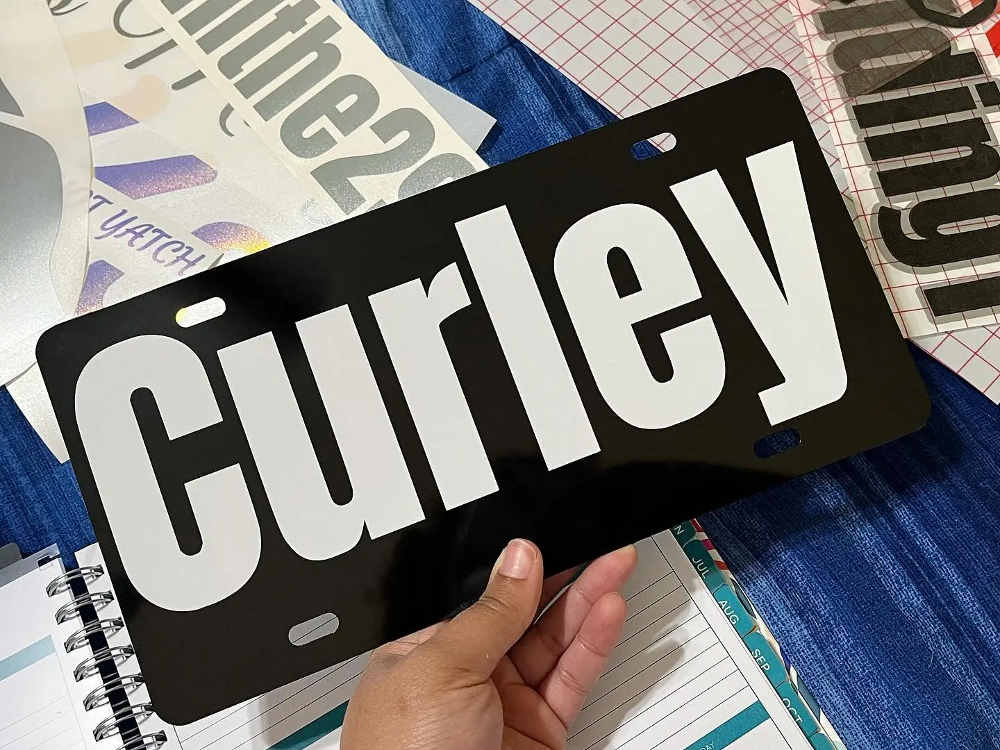 Curley License Plate, Black Custom Car License Plate, Personalized Front License Plate, Stylish Auto Tag Decor, Unique Car Accessory, Gift for Car Lovers