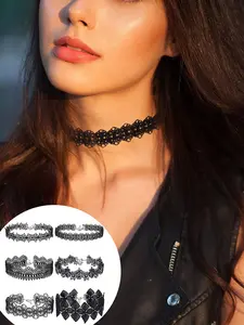 Women's Punk Style Contrast Lace Choker Set, Fashionable Lace Choker for Party, Daily Clothing Decor, Trendy All-match & Exquisite Jewelry for Birthday Gift