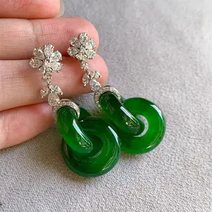 S925 sterling silver retro double ring earrings, interlocking minimalist style jewelry, daily commuting niche earrings