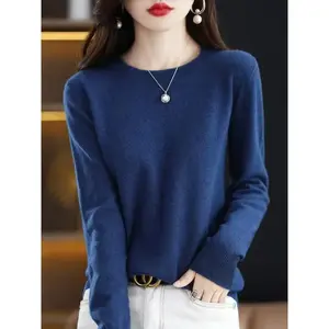 Women’s Fashion Elegant O-Neck Long-Sleeve Knit Sweater/Pullover Basic Top in 100% Merino Wool Cashmere