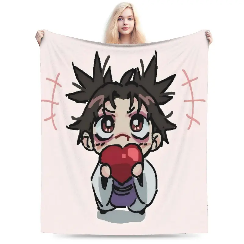 Choso Q-Style Graphic Character Flannel Blanket - Decorative and Functional All-Seasons Soft Textile, Machine Washable for Office and Room Use