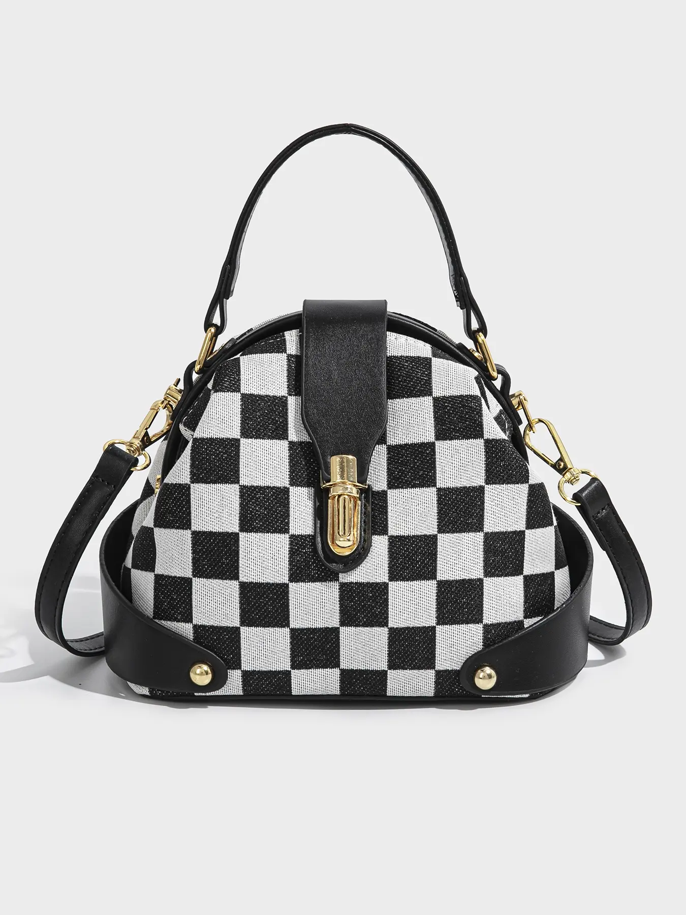 Black Checkered Mini Backpack Handbag Small Checkered Backpack for Women, With Cherry Pendant  main image 3