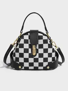 Black and white classic checkered shell single shoulder handbag, small  exquisite body design, leisure  versatile single shoulder bag, personalized checkered simple  suitable for daily commuting, shopping and dating, etc. Checkered Crossbody Bag