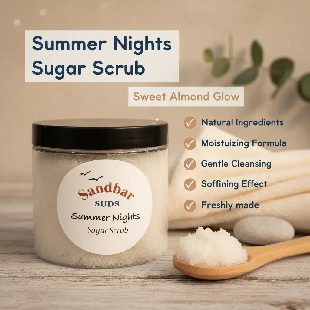 Sandbar SUDS Classic Sugar Body Scrub - 8oz | Natural Sweet Almond Oil Exfoliator | Deep Hydration for Dry Skin | Smooth Skin Body Polish | Phthalate-Free Fragrance | Made in USA | Handcrafted Skincare