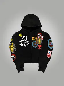 Unisex Letter & Figure Print Zip Up Hoodie, Casual Regular Fit Long Sleeve Drawstring Pocket Hooded Top for Fall & Winter, Men's Top for Daily Wear, Streetwear Hoodie, Casual Hooded Sweatshirt