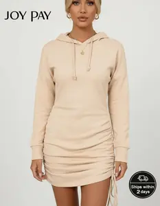JOYPAY Women's Casual Hoodie Dress - Long-Sleeve Pullover, Side Drawstring Ruched, Adjustable Bodycon Mini, Chic Sporty Fit, Soft Comfortable Fabric for Fall Winter Streetwear