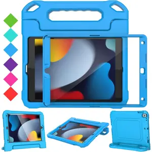 Kids Case for iPad 9th/8th/7th Generation -10.2 inch 2021/2020/2019, Built with Screen Protector, Durable Shockproof Handle Stand Case for Apple iPad Gen 9/8/7, Blue 10th glitter Computer Cover