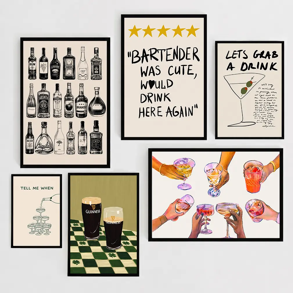 Bartender Was Cute Would Drink Here Again Canvas Print Poster, Funny Retro Kitchen Wall Decor, Vintage Decor For Home Living Room Kitchen Bar Party