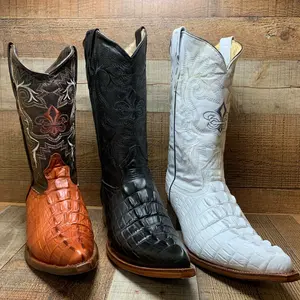 Men's Cowboy Western Rodeo Boots Genuine Cowhide Leather With Crocodile-Embossed Pattern Pointed Toe/ Bota Est.097