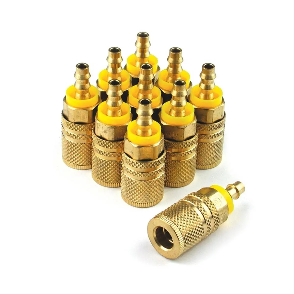 212 MAIN Primefit XIC1414PB6-B10B Extreme Performance Series 6-Ball Brass Coupler, 0.25x0.25" Push-On Type Hose Barb, High Flow, Strong Grip Industrial Component