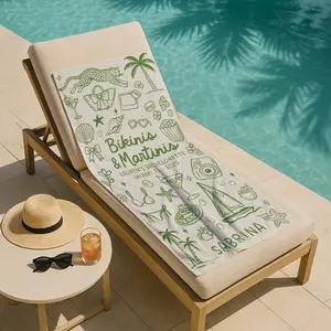 Bikinis and Martinis Custom Bachelorette Beach Towel Personalized Name and Title Pink Bride Towel Girls Trip Pool Party Favor Bridesmaid Gift Bridal Shower Accessory Cute Summer Vacation Towel for Miami Palm Springs Vegas Western or Tropical Theme