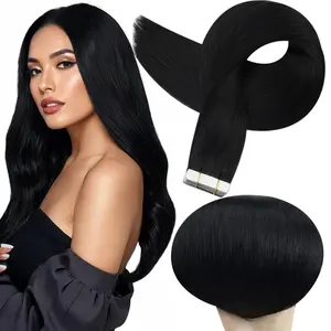 Full Shine Tape in Hair Extensions Human Hair 18Inch Remy Tape ins Human Hair Extensions Color 1 Jet Black Fashion Extension Seamless Silky Straight Skin Weft 20Pcs 50G Add Length for Wedding