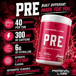 Primeval Labs PRE High Stim Preworkout Powder -  with 6g Citrulline, 300mg Caffeine, & Top-Rated Ingredients for Optimal Performance - Supplement Fitness