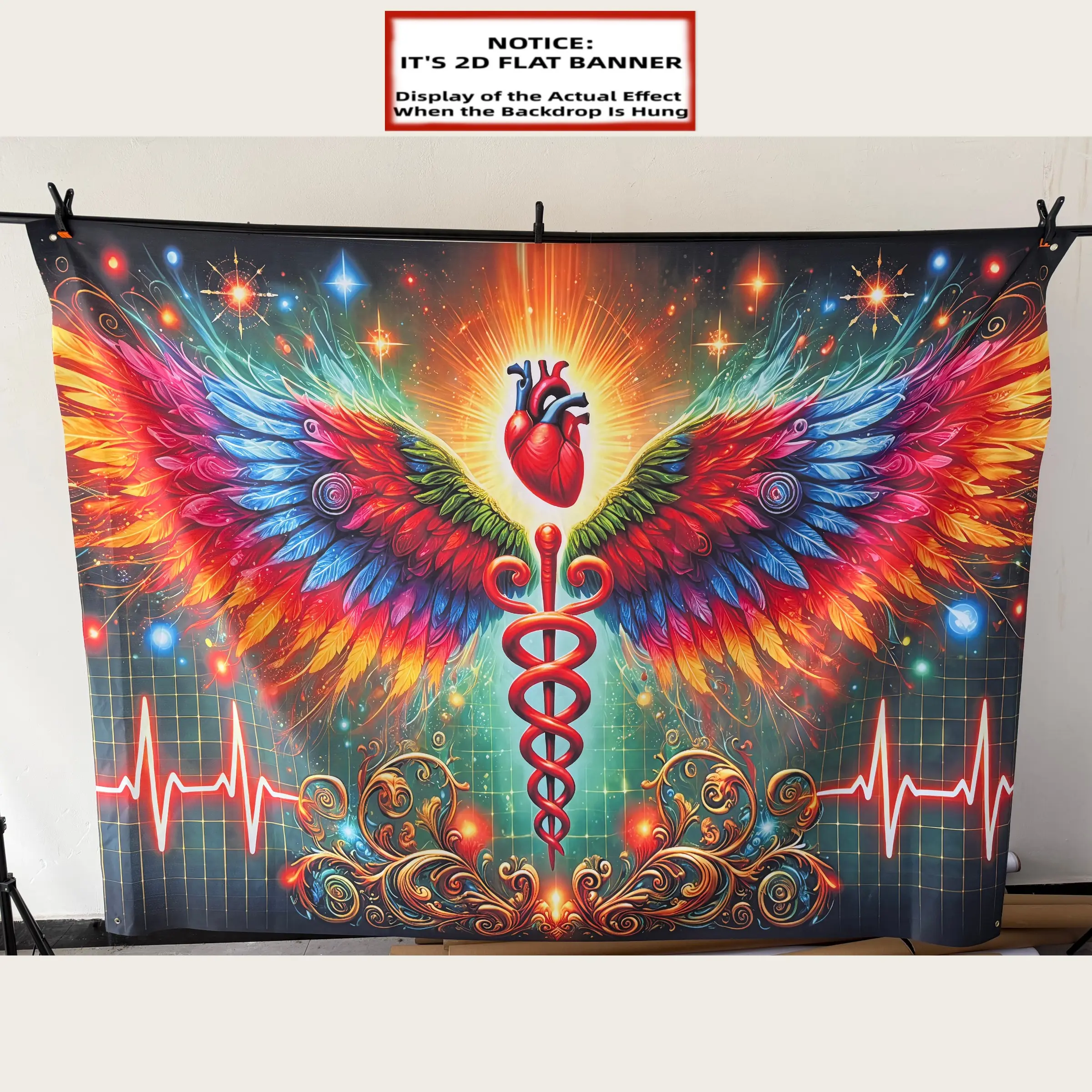 1pc 2D Flat Banner, Decorative Banner, Party Decorations Banners, Heart Wings, Party Photo Background Banner, Indoor Outdoor Banner Decoration, Studio Props, Holiday Birthday Decoration Supplies, Photography Background