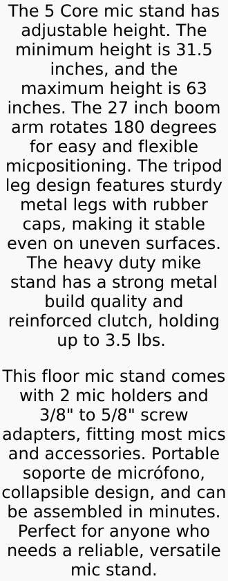 Mic Stand 2Pcs Floor Height Adjustable Tripod Microphone Stands w Telescoping Boom Arm