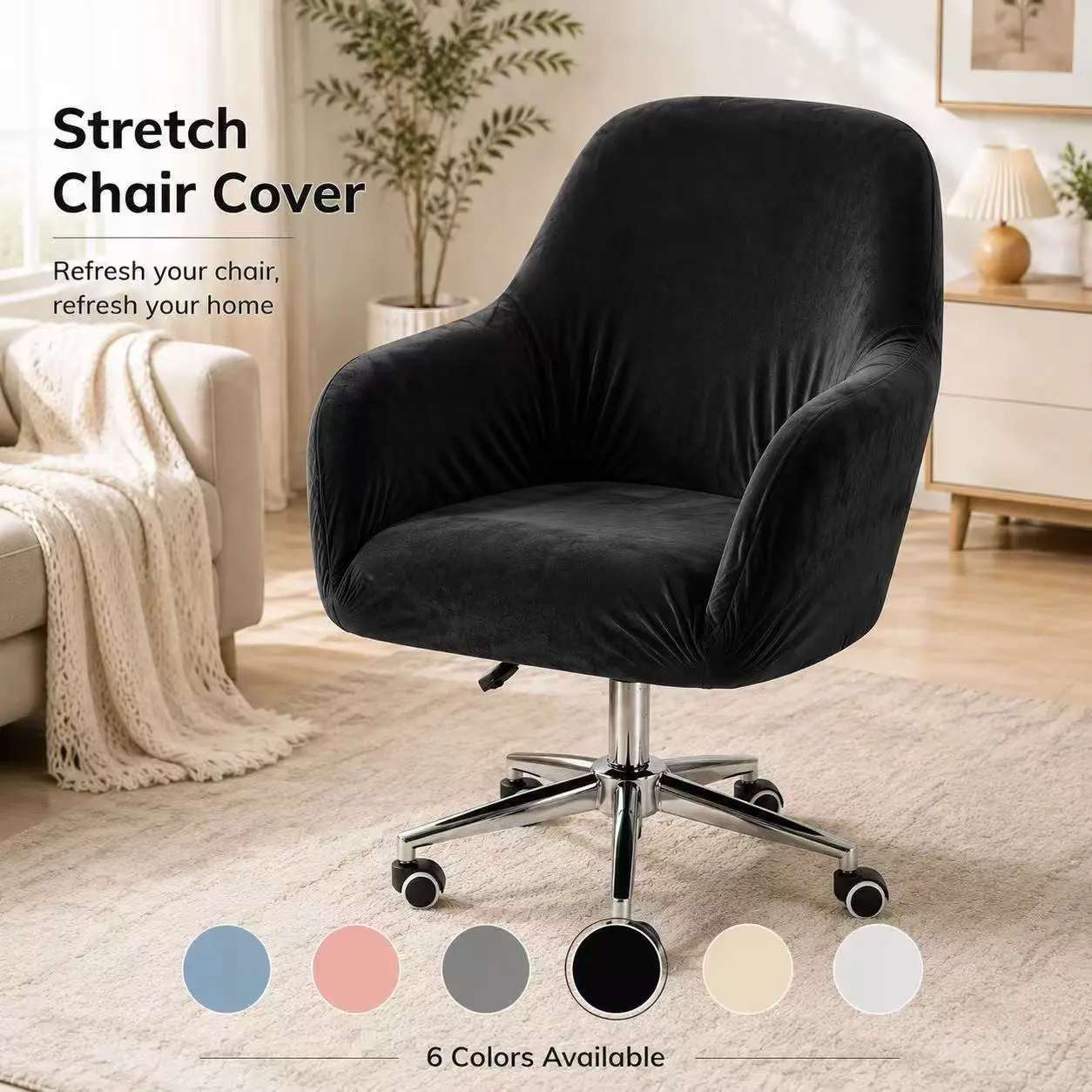 Premium Stretch Velvet Office Chair Slipcover with High Armrests | Full-Cover Elegant Computer Task Chair Cover for Home Vanity & Makeup Seating, Chair Cover Only