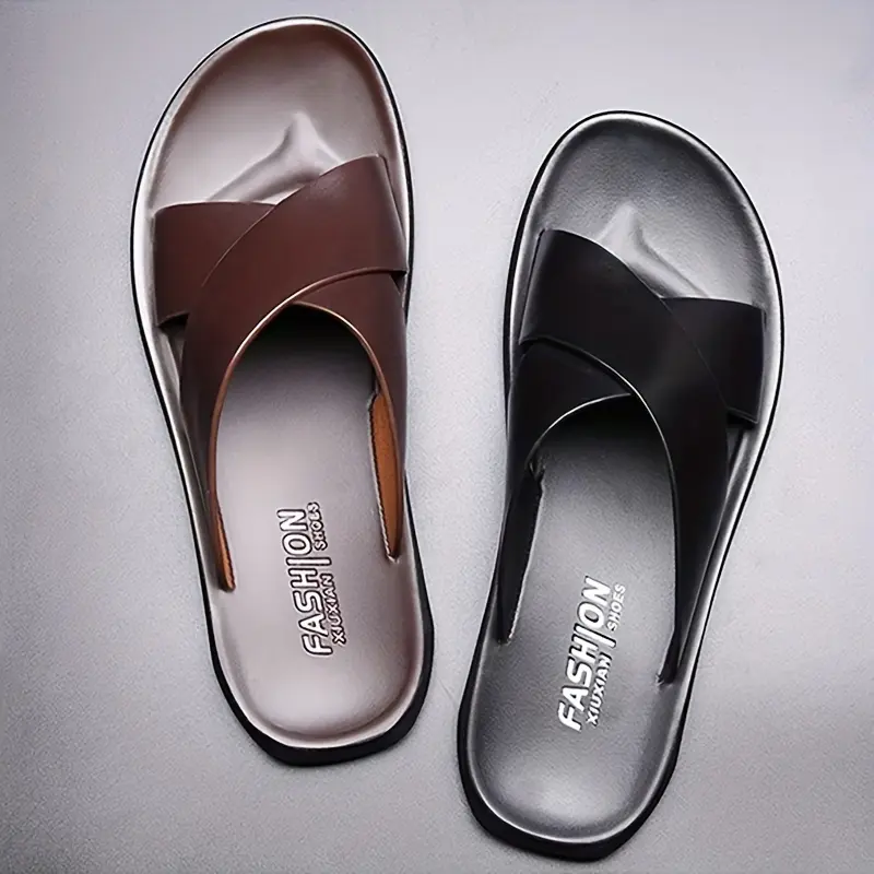 Men's Fashionable Brown Sandals - Loose, Comfortable Summer Round-Toe Slippers with Microfiber Upper, Faux Sole, Faux Insole, Casual Shoe | Durable Footwear
